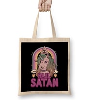 Funny Hail Satan Unicorn Rainbow Satanic Pun Bez Çanta Uzun Saplı