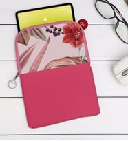 BK Gift Çiçekler Tasarımlı Taşınabilir Koruyucu Tablet Kılıfı & Organizer Çanta - Pembe-1