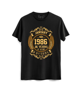 Vintage Gold Awesome Series January 1986 Siyah Tshirt