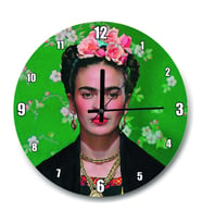 Cakatablo Frida Kahlo Yeşil Zeminde Duvar Saati