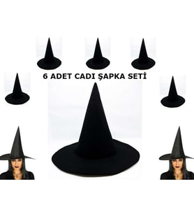 Siyah Cadı Şapkası Keçe Yetişkin Boy 6 Adet