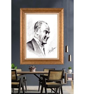 Altın Varaklı Çerçeveli Paspartulu Atatürk Tablo nh427 (Gold)