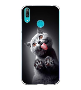 PrintiFy Huawei Y7 2019 ile Uyumlu 1mm Slim Fit Kedi 2 050c Baskılı Şeffaf  Kılıf