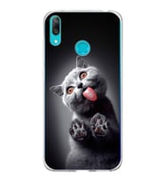 PrintiFy Huawei Y7 2019 ile Uyumlu 1mm Slim Fit Kedi 2 050c Baskılı Şeffaf  Kılıf