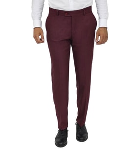 Slim Fit Desensiz Kumaş Bordo Erkek Pantolon - Wessi