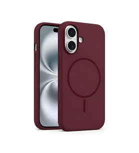 Coverzone ?phone 16 Plus ile Uyumlu Kadife ?� Y�zeyli Premium Silikon K?l?f MagSafe ile Uyumlu Kablosuz ?arj Destekli Darbe Emici Yumu?ak Dokulu Koruma Tasar?ml? Telefon K?l?f? Bordo
