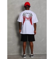 pilelistore- Unisex Oversize Baskılı Bisiklet Yaka T-Shirt - Beyaz