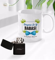 BK Gift Kişiye Özel Dünyanın En İyi Babası Tasarımlı Kupa Bardak ve Benzinli Çakmak Seti - Model 1