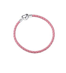 Pembe Kalp Klips Suni Deri Charm Bileklik