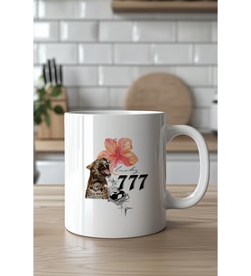 Lucky 777 Kaplan Desenli Şans Temalı 330ml Baskılı Beyaz Seramik Kupa Bardak