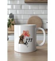 Lucky 777 Kaplan Desenli Şans Temalı 330ml Baskılı Beyaz Seramik Kupa Bardak