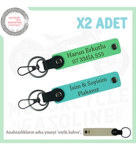 Kuryelere Uygun, İsim Ve Plaka Yazılı Kişiselleştirilen x2'li Anahtarlık Set, Turkuaz-F Yeşil-SK