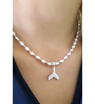 Barok İncili 925ayar Gümüş Rose Detaylı Balık Kuyruğu Doğal Taş Kolye