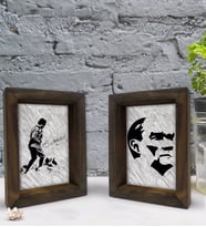 Bk Gift Atatürk Tasarımlı Dekoratif 2'li Doğal Masif Ahşap Çerçeve 15x20cm-17 (Beyaz)