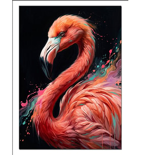 Pembe Flamingo Siyah Fon Art Dekoratif Kanvas - Mdf Ahşap Tablo