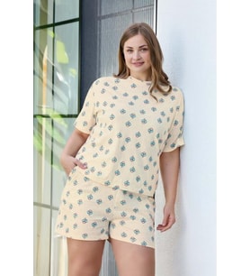 Aydoğan Kadın Dondurma Desenli Büyük Beden %100 Pamuk Şort Pijama Takımı