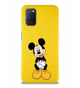 Oppo A52 Soft Premier Kapak Mickey Mouse-A Tasarımlı Silikon Kılıf - Sarı (Şeffaf)