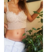Cool Bej Örgü Croptop Balenli (Açık Kahverengi)