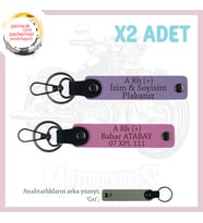 Motor Severlere Özel, İsim Plaka, A Rh (+) Kan Grubu Yazılı Özel Tasarım x2 Anahtarlık, Mor-Pembe-Gr