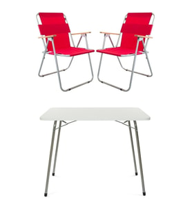 Bofigo 60x80 Katlanır Masa + 2 Adet Katlanır Sandalye Kamp Sandalyesi Kırmızı