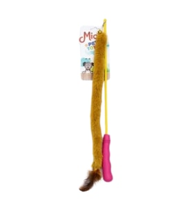 Peluşlu Tüylü Kedi Olta Oyuncağı Sarı-Pembe