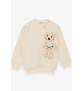 Breeze Kız Çocuk Sweatshirt Ayıcık Aksesuarlı 1.5-5 Yaş, Krem