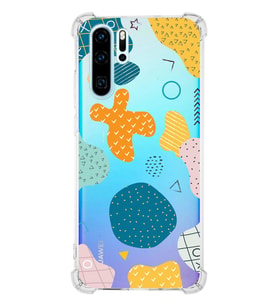 Huawei P30 Pro Uyumlu Köşe Korumalı Antişok Kapak Geometrik Şekiller Tasarımlı Şeffaf Kılıf