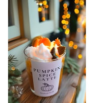 Pumpkin Spice Latte Kokulu El Yapımı Ahşap Fitilli Mum – Sandal Ağacı, Tarçın & Vanilya – Cam Bardak Dekoratif Hediye
