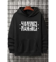 Hanımcı Yazılı Katlamalı Şardonlu Sweatshirt (Siyah)