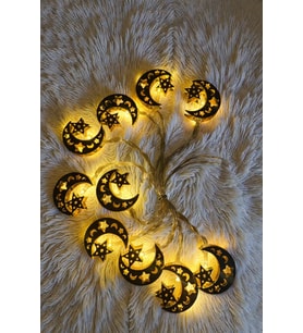 Ramazan Ay Yıldız Figürlü Pilli Dekoratif LED Işık Zinciri 2 Metre 10 LED Çift Modlu