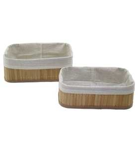 2Lİ DİKDÖRTGEN BAMBU KENAR ORGANİZER SEPET AHŞAP ALTLIK - BEZLİ 19X27X10CM - 15X24X8CM (5343)
