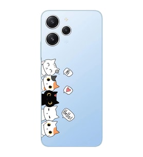 Xiaomi Redmi 12 Uyumlu Uyumlu Kedi Karakterler Tasarımlı Şeffaf Telefon Kılıfı