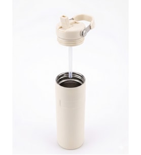 Pipetli ve Kulplu Paslanmaz Çelik Termos - 480 mL Mug Krem