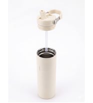Pipetli ve Kulplu Paslanmaz Çelik Termos - 480 mL Mug Krem
