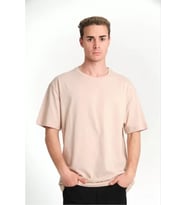 Unisex Düz Biskilet Yaka Oversize T-shirt - Bej
