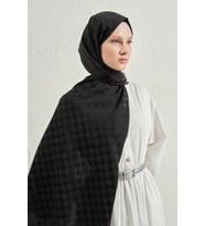 Elegance J.İpek Pamuk Dama Şal - 75 x 195 (Siyah)