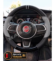 Fiat Egea Makyajlı Dikme Direksiyon Kılıfı Delikli Deri Parlak Siyah Gri Detay Çift Yüzük ve Dikiş 2021-2026