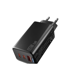 Hytech HY-XEG65 2-USB-C + USB-A GAN PD 65W - QC 18W Type PD-PPS Siyah EV-NOTEBOOK Şarj Adaptör