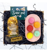 Kişiye Özel Işıklı Beyaz Melekli Fanus & Makaron Mum Seti HA1 (Siyah)