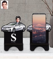 BK Gift Kişiye Özel Plakalı Erkek Toyota Corolla Karikatürlü Ahşap Biblo Telefon Standı-1