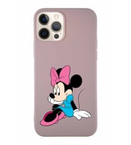 Apple iPhone 12 Pro Soft Premier Kapak Minnie Mouse-E Tasarımlı Silikon Kılıf - Pudra (Şeffaf)