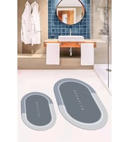 EVDEYA Dijital Baskılı Yıkanabilir Bathroom Yazılı Oval Banyo Paspası Klozet Takımı, OKLOZET-1-GRİ, (Gri)