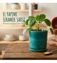 NeWme El Yapımı Seramik Saksı & Altlık Seti Doğal Turkuaz Efektli – Dekoratif ve Fonksiyonel Tasarım - 10 cm