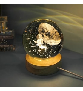 Işıklı Dekoratif Usb li Cam Küre Uçan Astronot