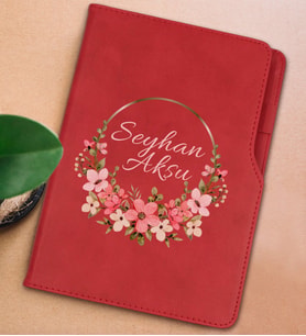 BK Gift Kişiye Özel Çiçek Tasarımlı Kırmızı Termo Deri Not Defteri 15x21cm-23
