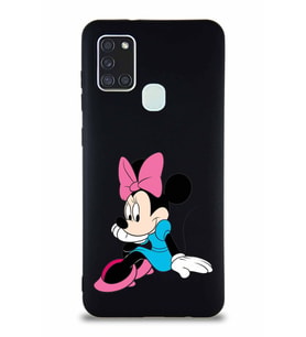 Samsung Galaxy A21S Soft Premier Kapak Minnie Mouse-E Tasarımlı Silikon Kılıf - Siyah (Şeffaf)