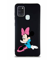 Samsung Galaxy A21S Soft Premier Kapak Minnie Mouse-E Tasarımlı Silikon Kılıf - Siyah (Şeffaf)