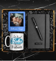 Babalar Gününe Özel Tasarım Kupa & Fotoğraf Çerçevesi & Roller Kalem & Kişiye Özel Defter Hediye Seti