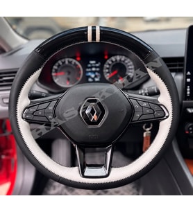 Renault Express Dikme Direksiyon Kılıfı Parlak Siyah Beyaz Detaylı Beyaz Çift Yüzük ve Dikiş 2021-2024