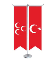 Osmanlı Kırmızı Üç Hilal Bayrağı ve Türkiye -Saten T direk 2li Masa Bayrağı